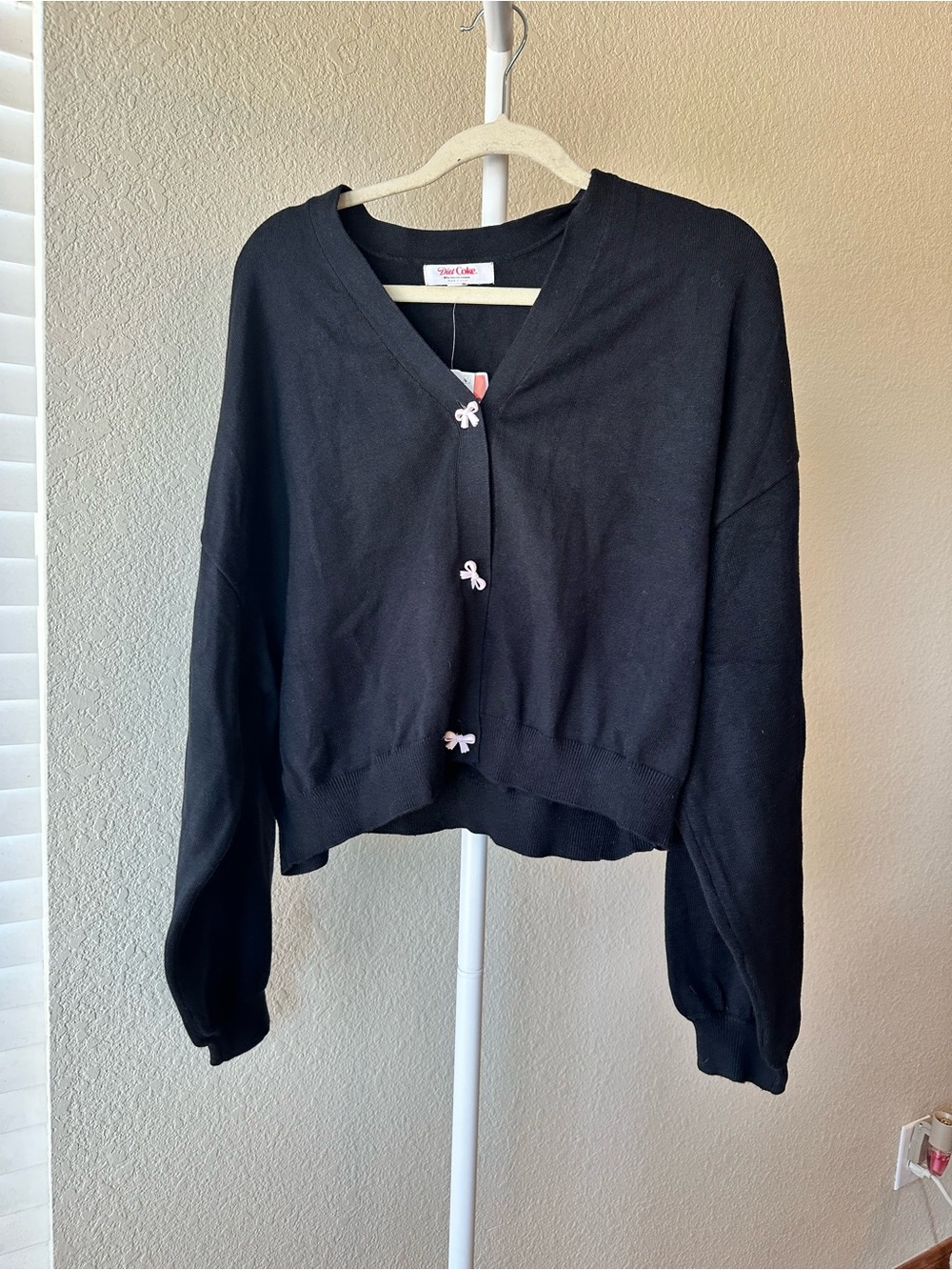 Diet Coke girlie black pink cropped cardigan bow buttons size XL NWT